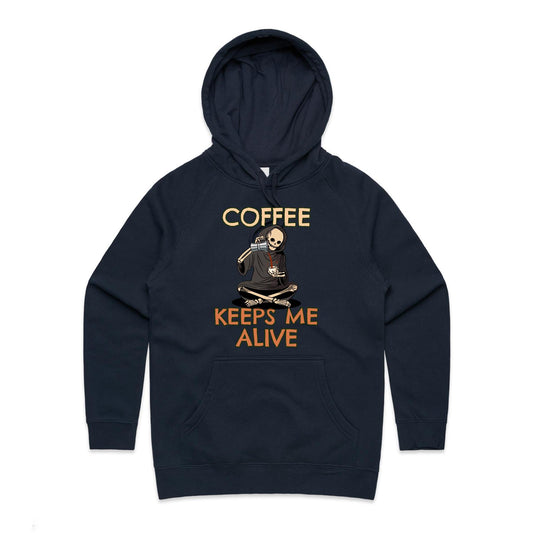 Skeleton, Coffee Keeps Me Alive - Women's Supply Hood Navy Womens Supply Hoodie Coffee