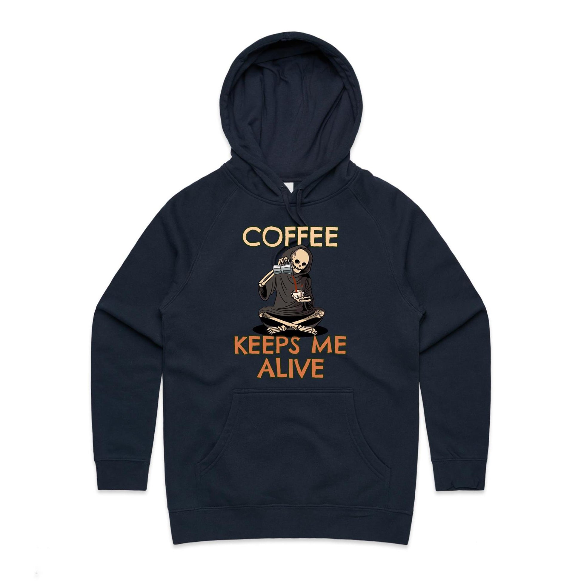 Skeleton, Coffee Keeps Me Alive - Women's Supply Hood Navy Womens Supply Hoodie Coffee