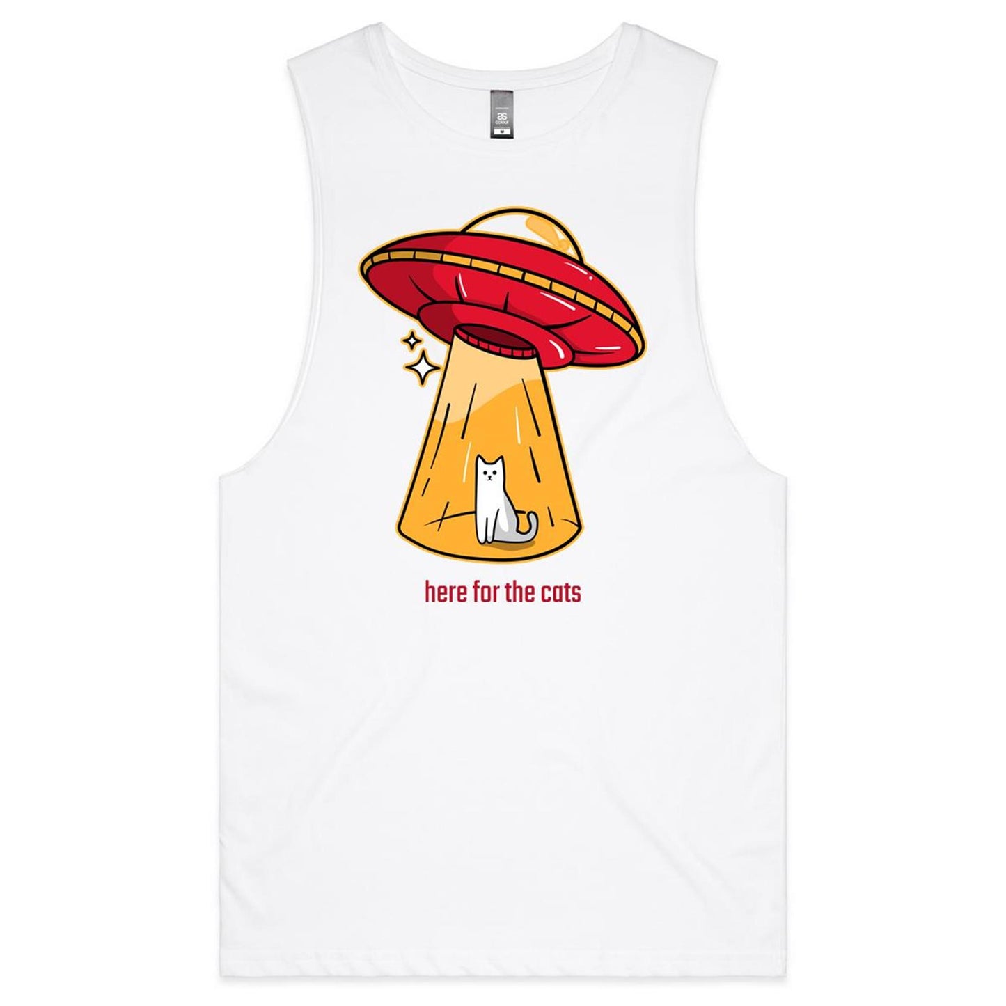 UFO, Here For The Cats - Mens Tank Top Tee White Mens Tank Tee