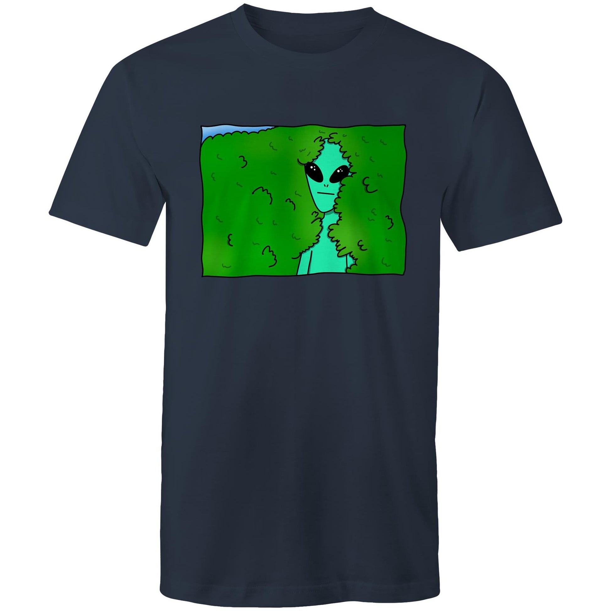 Alien Backing Into Hedge Meme - Mens T-Shirt Navy Mens T-shirt Funny Sci Fi