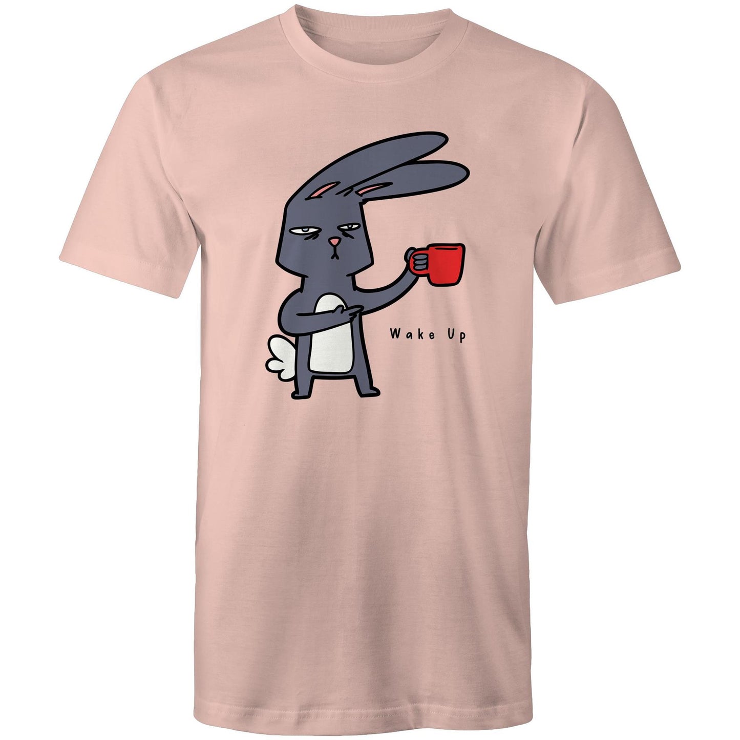 Wake Up, Coffee Rabbit - Mens T-Shirt Pale Pink Mens T-shirt animal Coffee