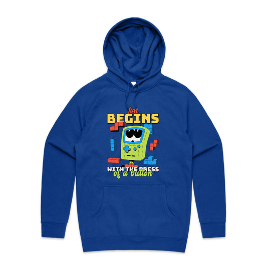 Fun Begins With The Press Of A Button - Supply Hood Bright Royal Mens Supply Hoodie Games