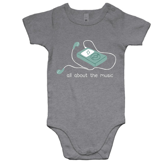 All About The Music, Music Player - Baby Bodysuit Grey Marle Baby Bodysuit music retro tech
