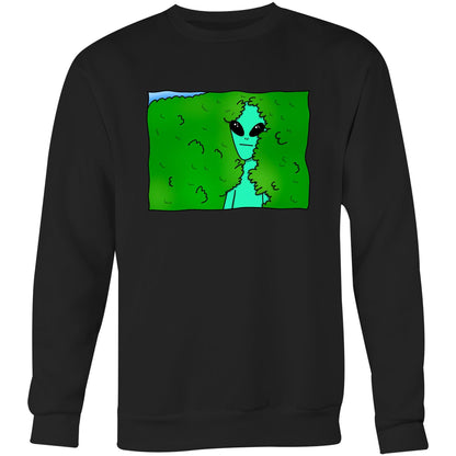 Alien Backing Into Hedge Meme - Crew Sweatshirt Black Sweatshirt Funny Sci Fi