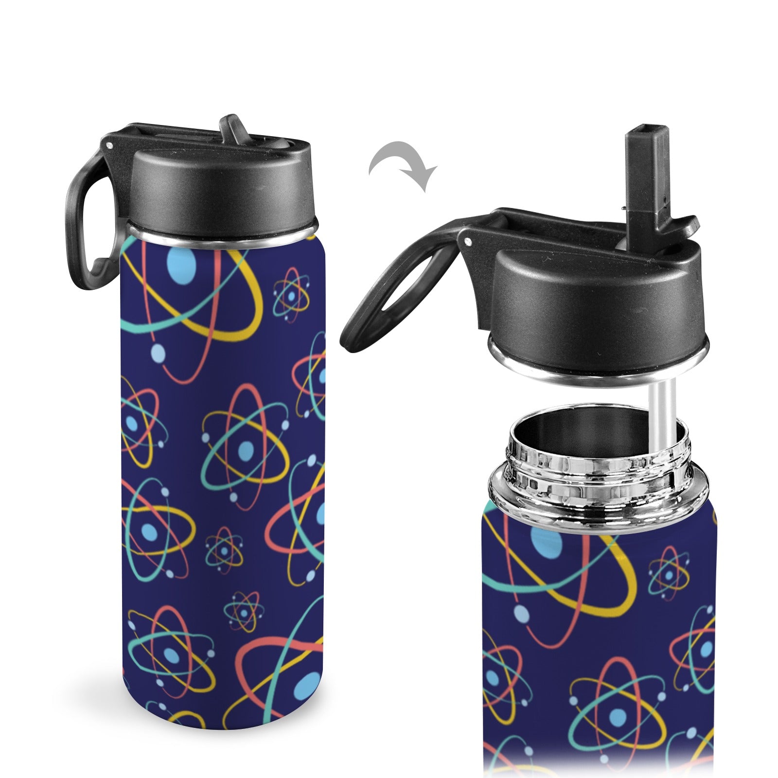 Atoms - Insulated Water Bottle with Straw Lid (18oz) Insulated Water Bottle with Swing Handle