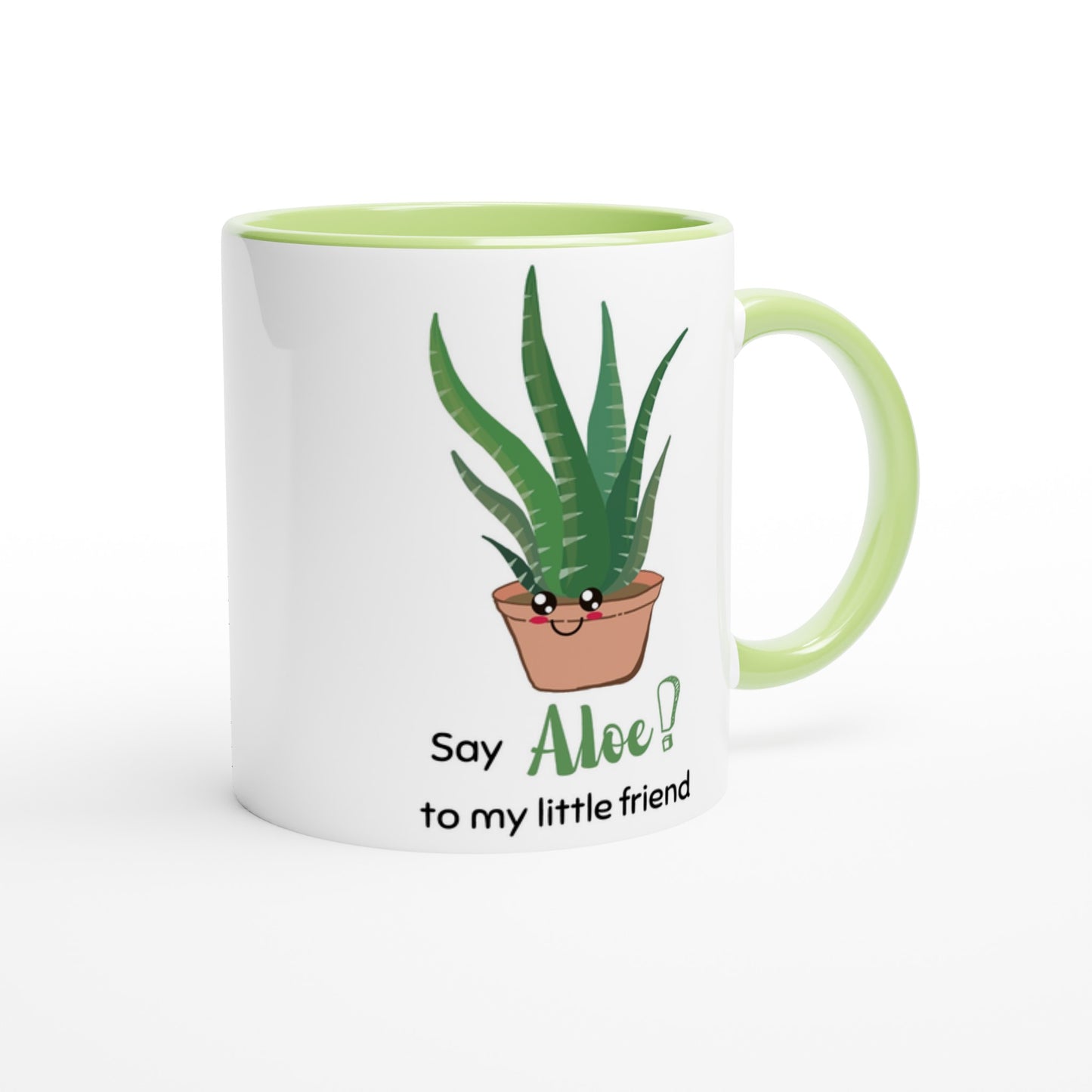 Say Aloe To My Little Friend - White 11oz Ceramic Mug with Colour Inside Colour 11oz Mug Plants