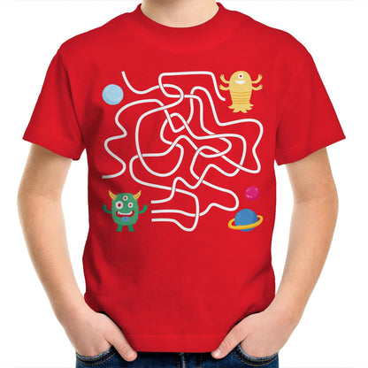 Find The Right Path, Space Alien - Kids Youth T-Shirt Red Kids Youth T-shirt Sci Fi Space