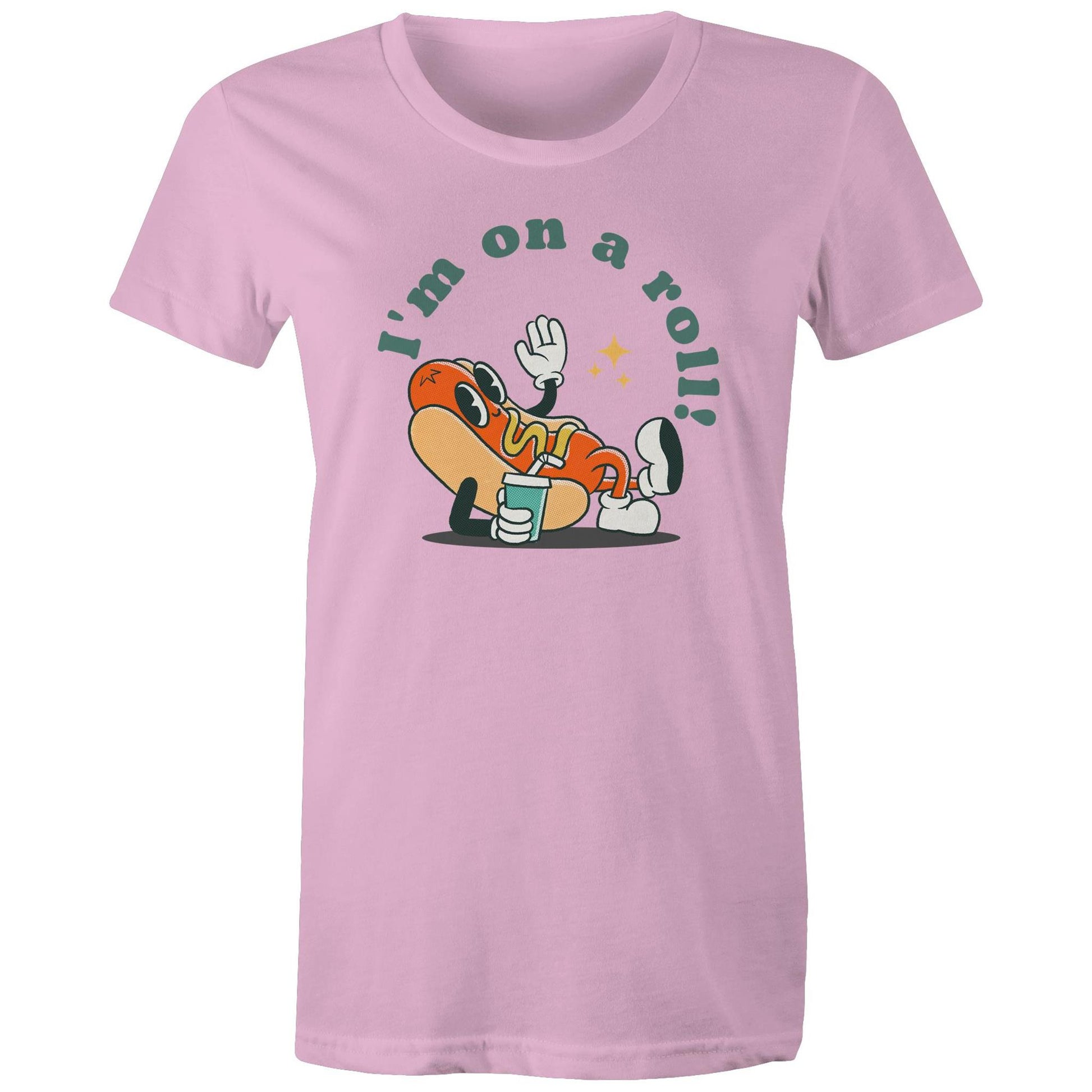 Hot Dog, I'm On A Roll - Womens T-shirt Pink Womens T-shirt Food