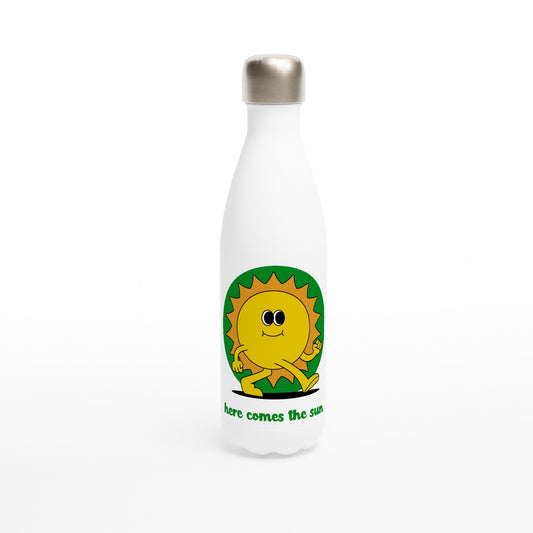 Here Comes The Sun - White 17oz Stainless Steel Water Bottle Default Title White Water Bottle Retro Summer