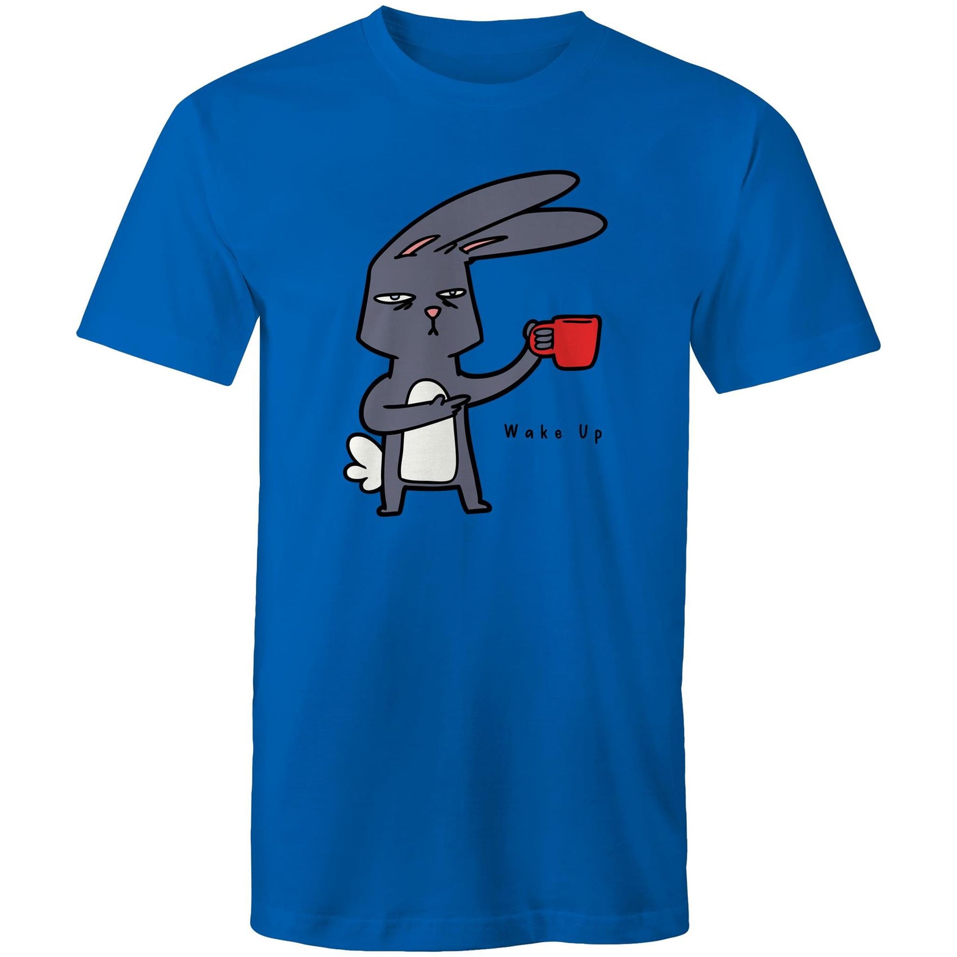 Wake Up, Coffee Rabbit - Mens T-Shirt Bright Royal Mens T-shirt animal Coffee