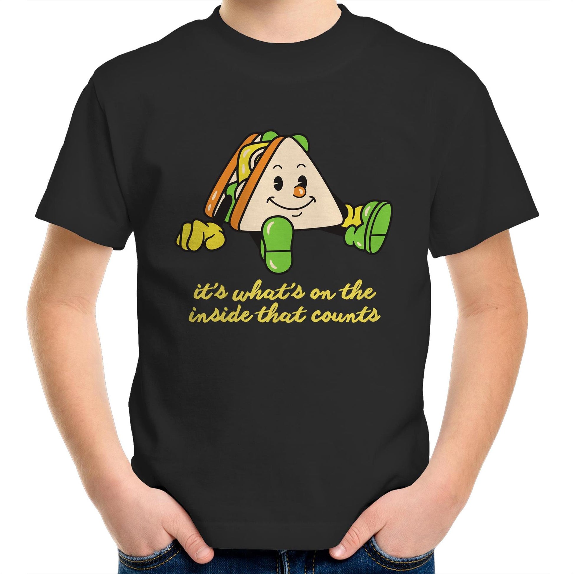 Sandwich, It's What's On The Inside That Counts - Kids Youth T-Shirt Black Kids Youth T-shirt Food Motivation