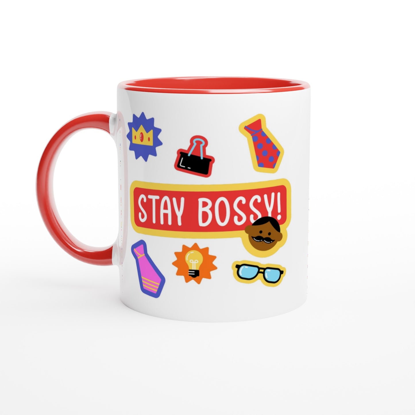 Stay Bossy, Boss Mug - White 11oz Ceramic Mug with Colour Inside Ceramic Red Colour 11oz Mug Funny