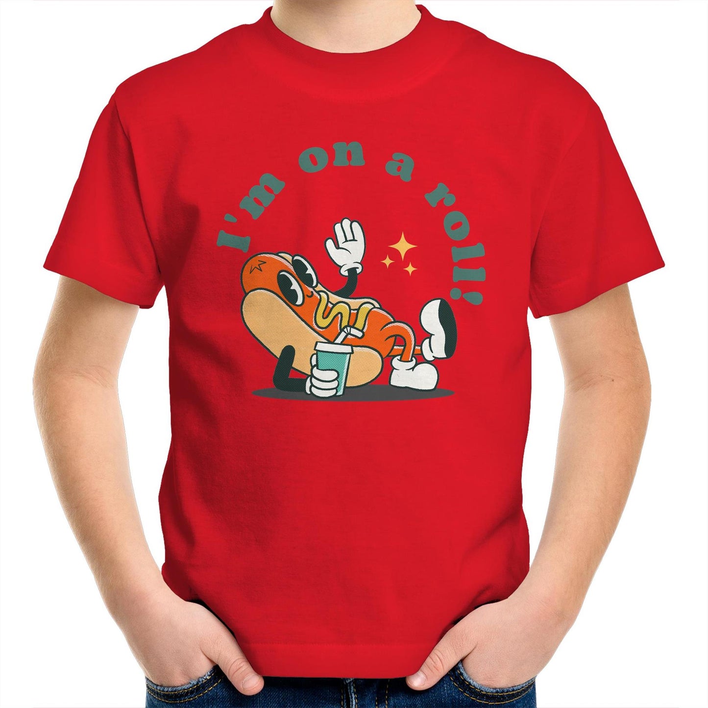 Hot Dog, I'm On A Roll - Kids Youth T-Shirt Red Kids Youth T-shirt Food