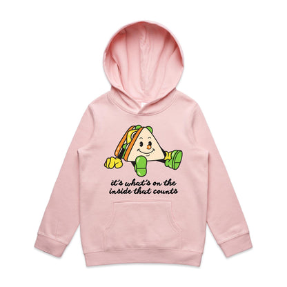 Sandwich, It's What's On The Inside That Counts - Youth Supply Hood Pink Kids Hoodie Food Motivation