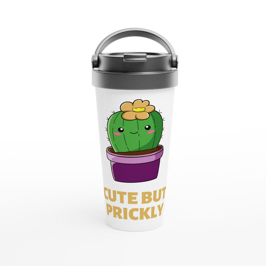 Cute But Prickly, Cactus - White 15oz Stainless Steel Travel Mug Default Title Travel Mug Funny Plants