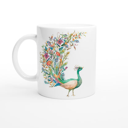 Flower Peacock - White 11oz Ceramic Mug Default Title White 11oz Mug animal coffee tea