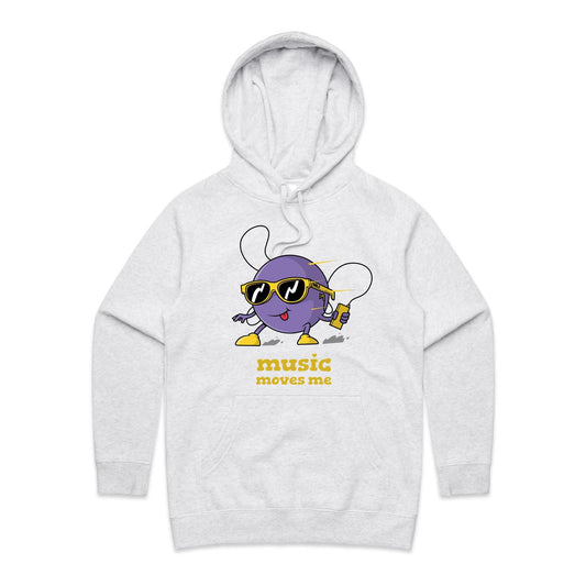 Music Moves Me, Earbuds - Women's Supply Hood White Marle Womens Supply Hoodie Music