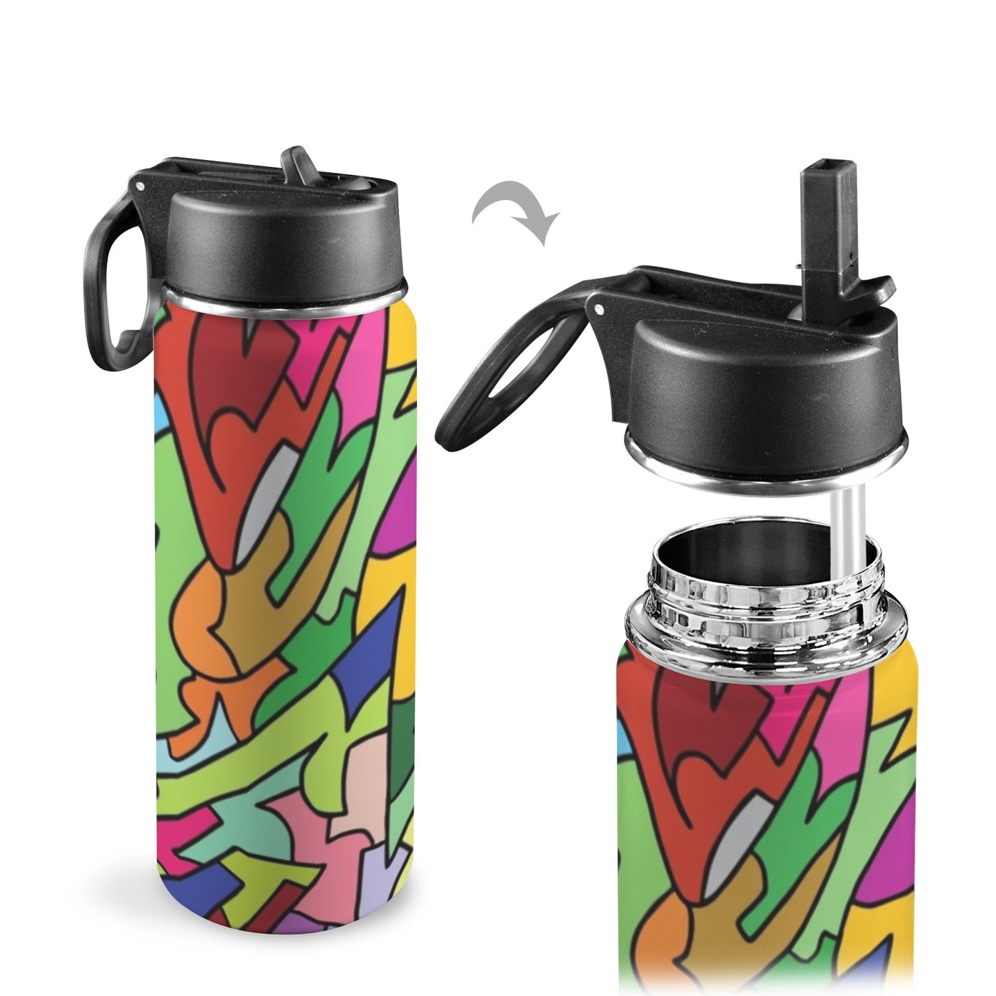 Bright Abstract - Insulated Water Bottle with Straw Lid (18oz) Insulated Water Bottle with Swing Handle