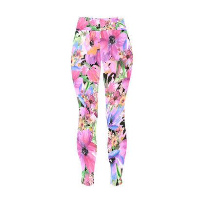 Bright Pink Floral - Women's Plus Size High Waist Leggings Women's Plus Size High Waist Leggings