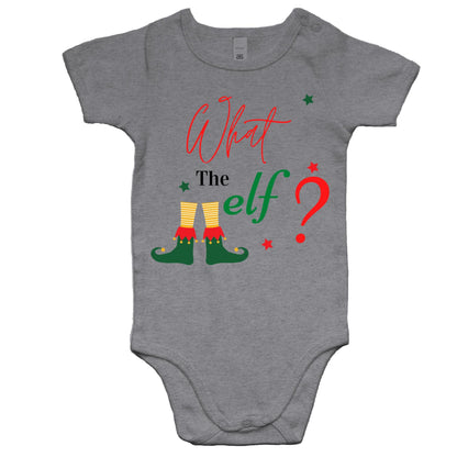 What The Elf? - Baby Bodysuit Grey Marle Christmas Baby Bodysuit Merry Christmas