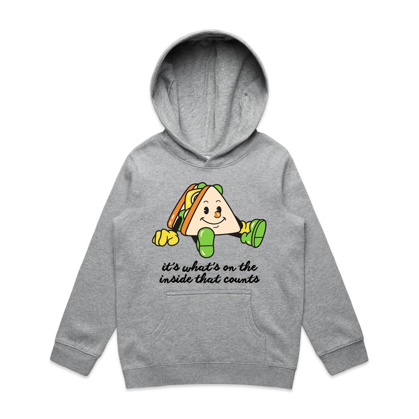 Sandwich, It's What's On The Inside That Counts - Youth Supply Hood Grey Marle Kids Hoodie Food Motivation