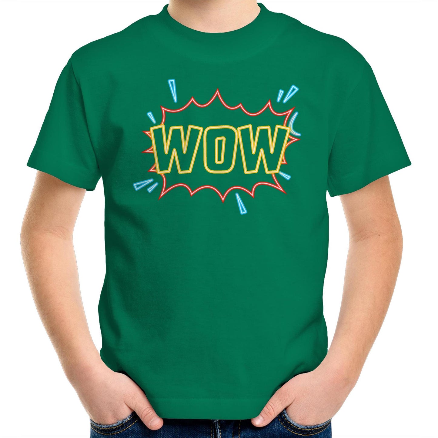 Wow, Comic Book - Kids Youth T-Shirt Kelly Green Kids Youth T-shirt comic