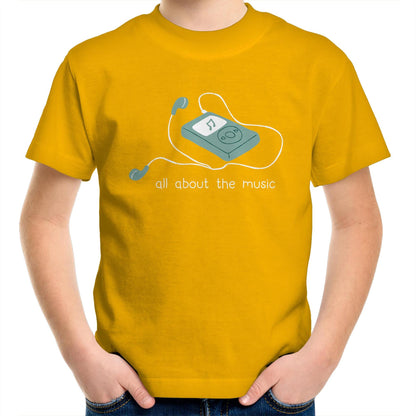 All About The Music, Music Player - Kids Youth T-Shirt Gold Kids Youth T-shirt music retro tech