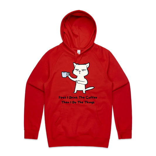First I Drink The Coffee - Supply Hood Red Mens Supply Hoodie animal Coffee
