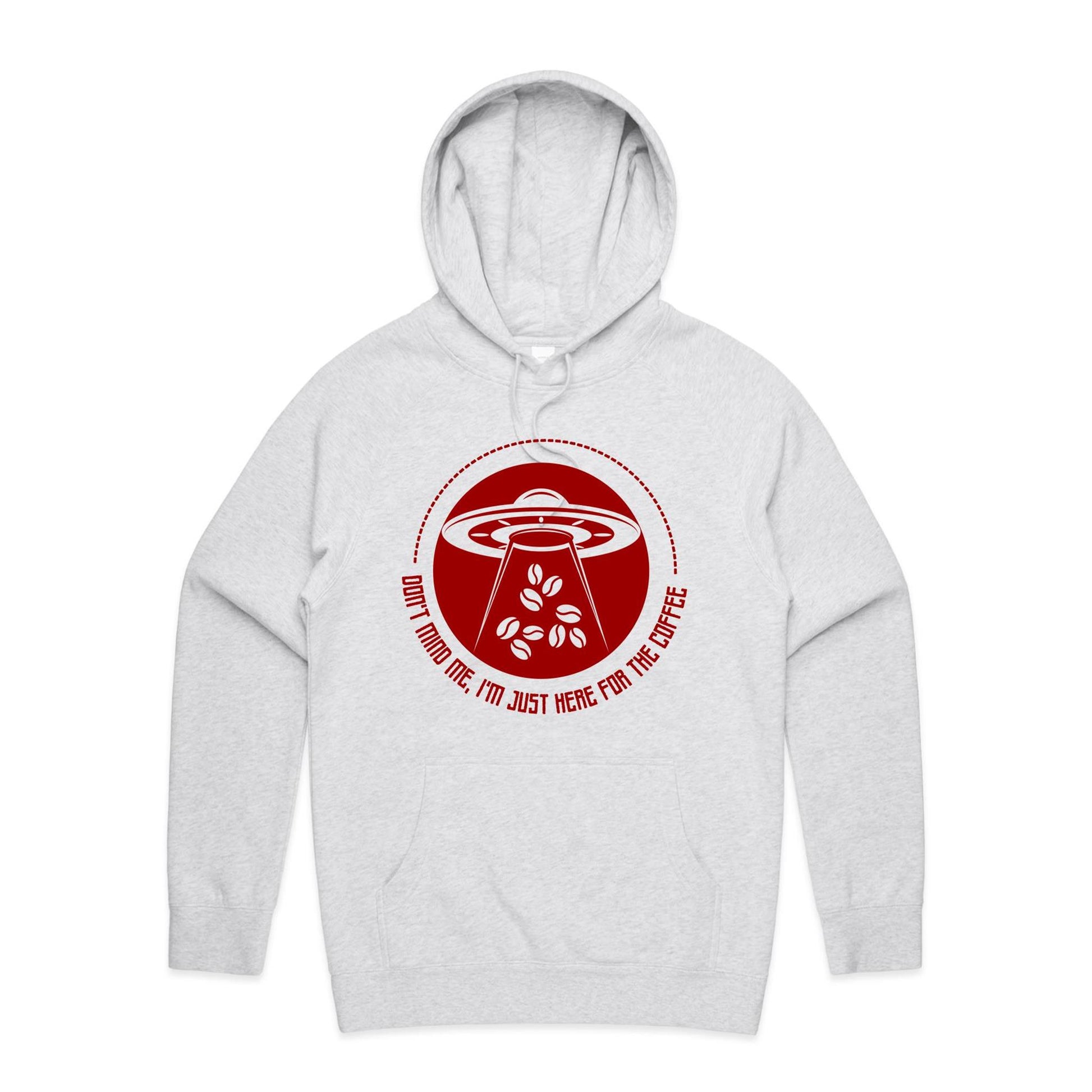 Don't Mind Me, I'm Just Here For The Coffee, Alien UFO - Supply Hood White Marle Mens Supply Hoodie Coffee Sci Fi
