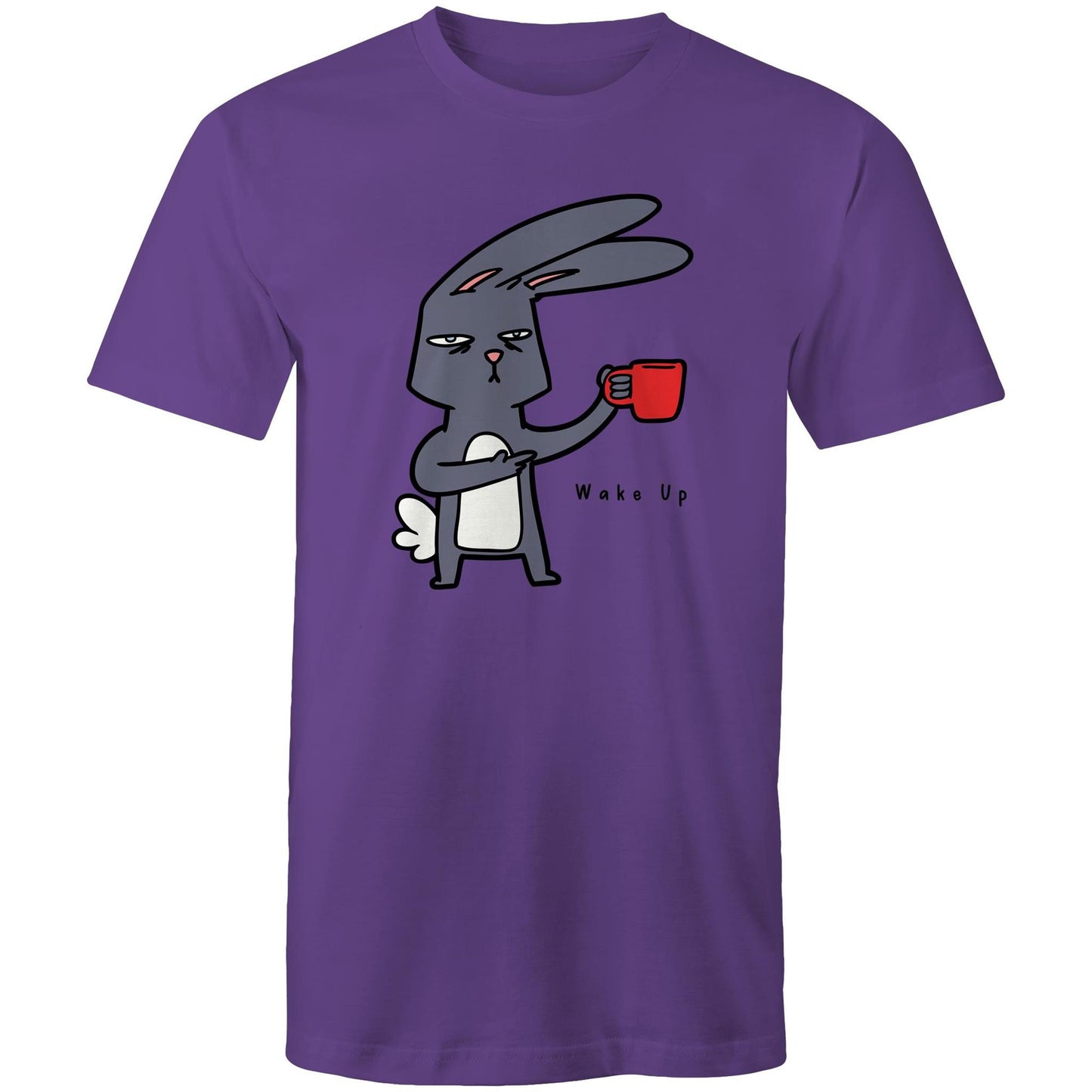 Wake Up, Coffee Rabbit - Mens T-Shirt Purple Mens T-shirt animal Coffee