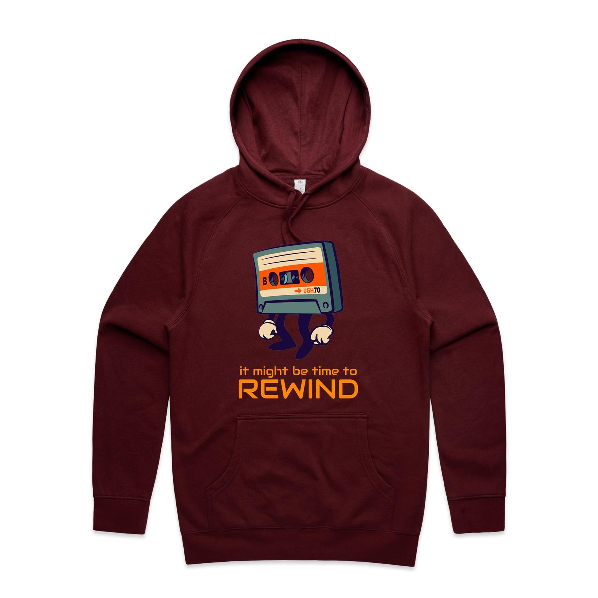 It Might Be Time To Rewind - Supply Hood Burgundy Mens Supply Hoodie Music Retro