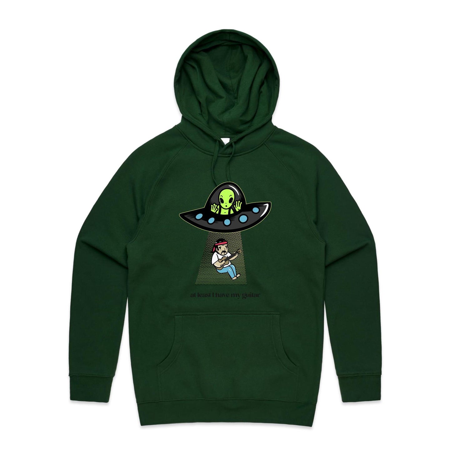 Guitarist Alien Abduction - Supply Hood Forest Green Mens Supply Hoodie Music Sci Fi