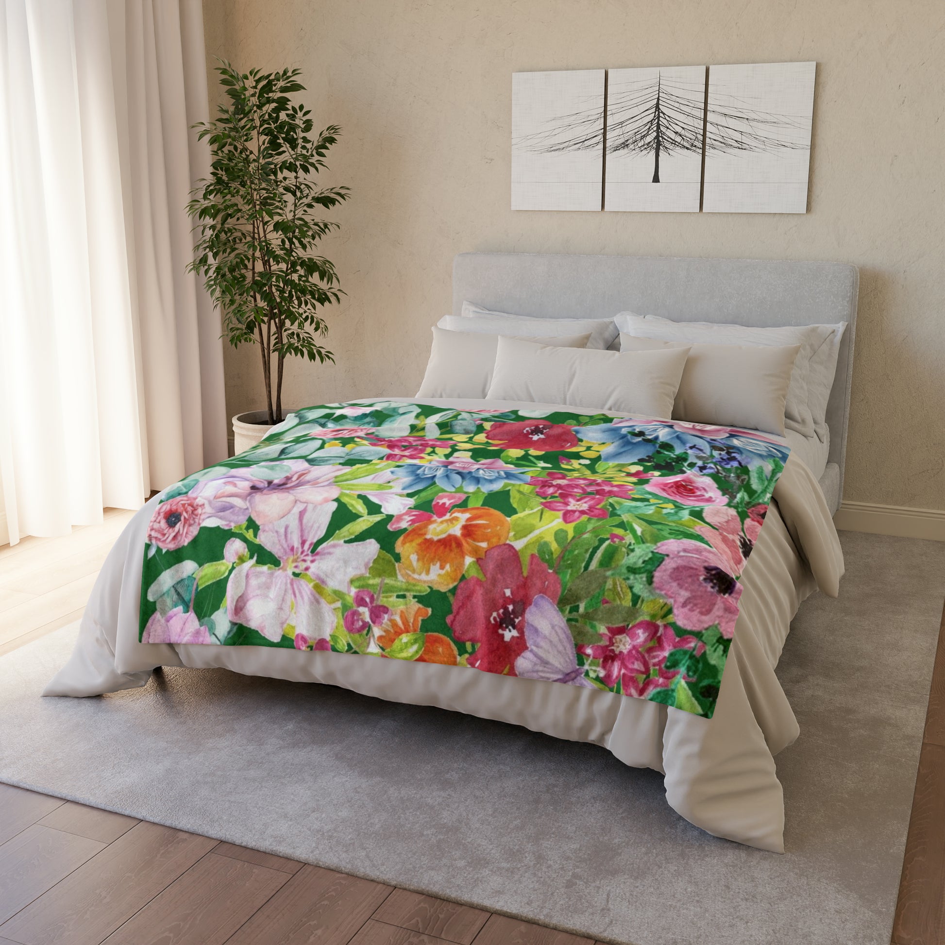 Bright Floral - Soft Polyester Blanket 50" × 60" Blanket Plants