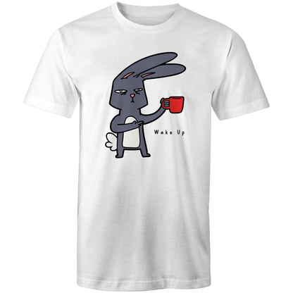 Wake Up, Coffee Rabbit - Mens T-Shirt White Mens T-shirt animal Coffee