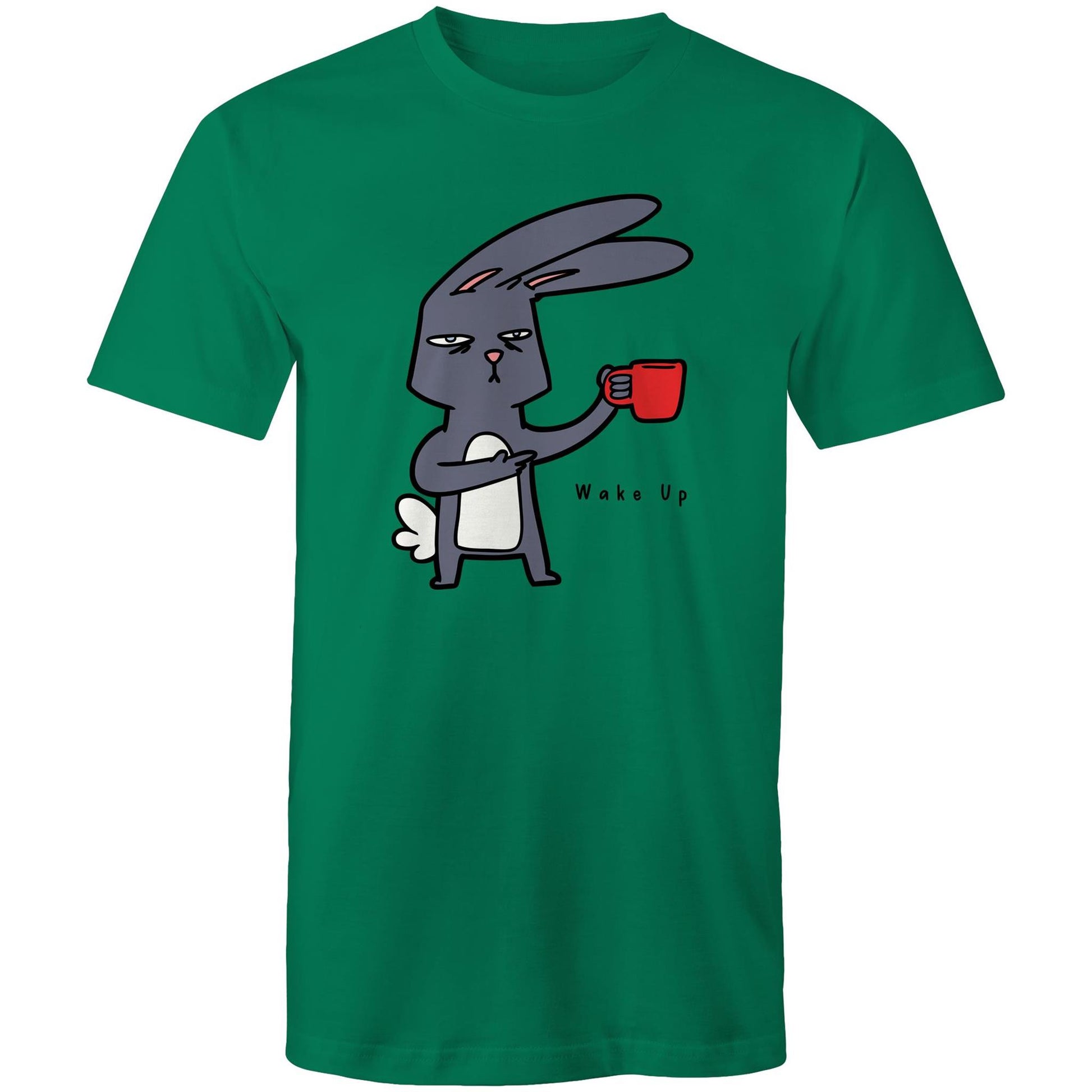 Wake Up, Coffee Rabbit - Mens T-Shirt Kelly Green Mens T-shirt animal Coffee
