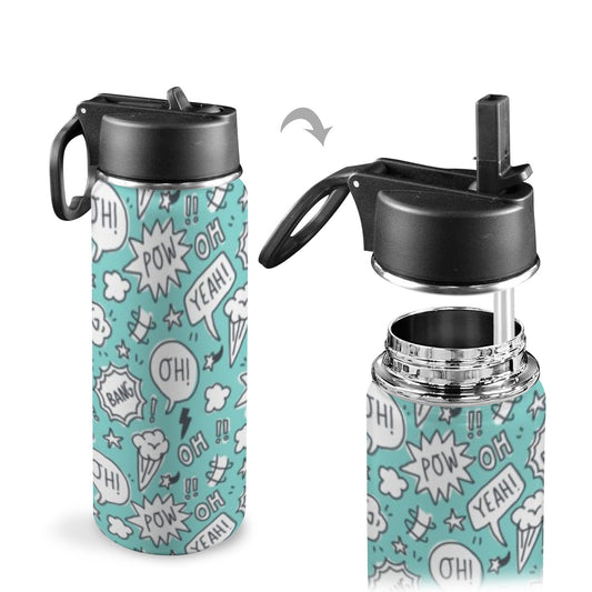 Comic Book Speech Bubbles - Insulated Water Bottle with Straw Lid (18oz) Insulated Water Bottle with Swing Handle