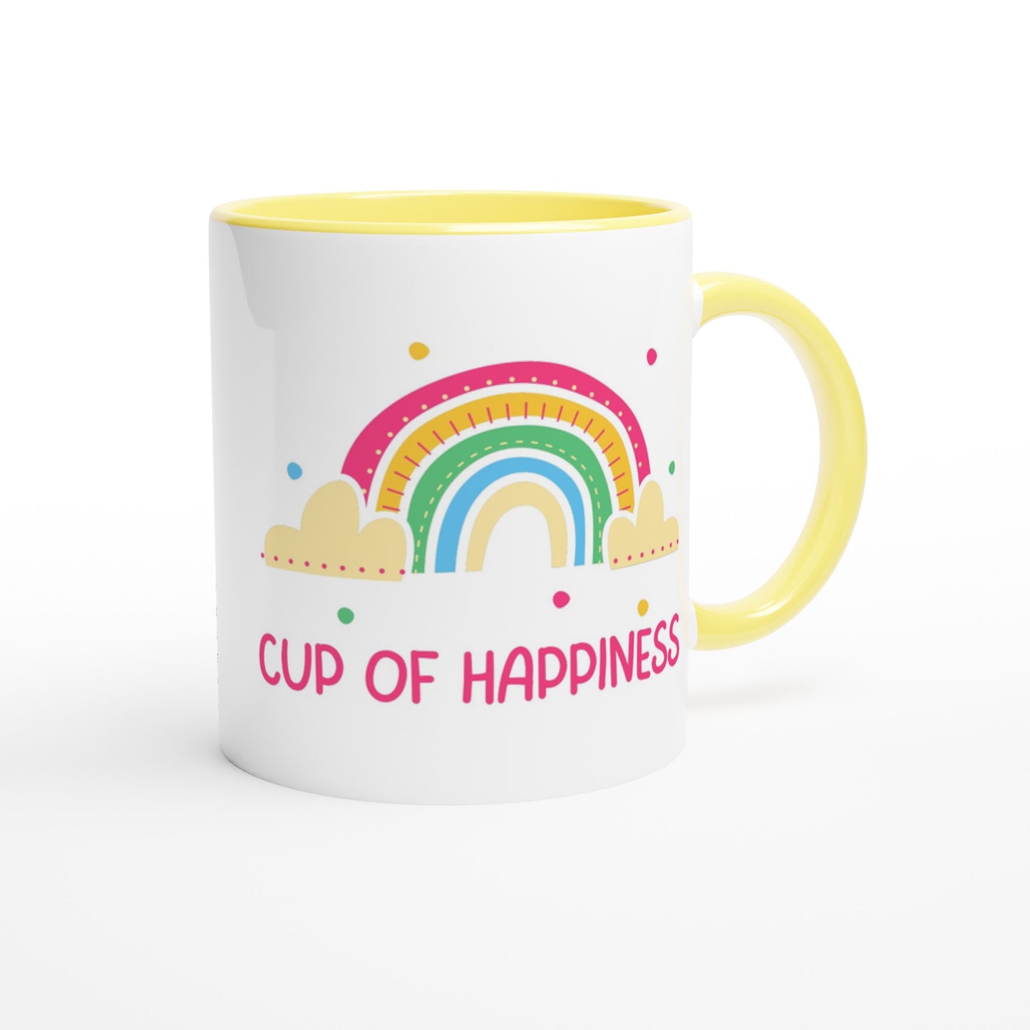 Cup Of Happiness - White 11oz Ceramic Mug with Colour Inside Colour 11oz Mug positivity
