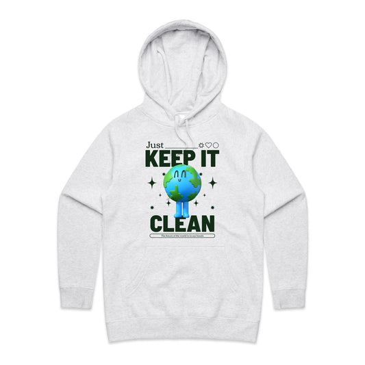 Earth, Just Keep It Clean - Women's Supply Hood White Marle Womens Supply Hoodie