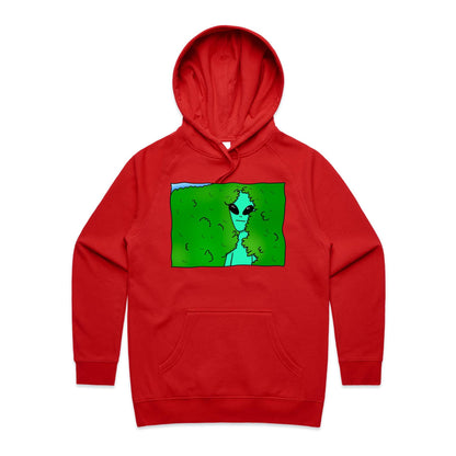 Alien Backing Into Hedge Meme - Women's Supply Hood Red Womens Supply Hoodie Funny Sci Fi