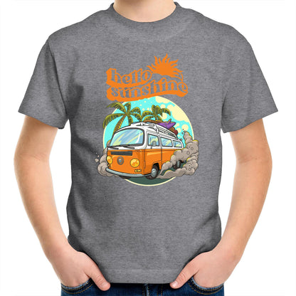 Hello Sunshine, Beach Van - Kids Youth T-Shirt Grey Marle Kids Youth T-shirt Summer Surf