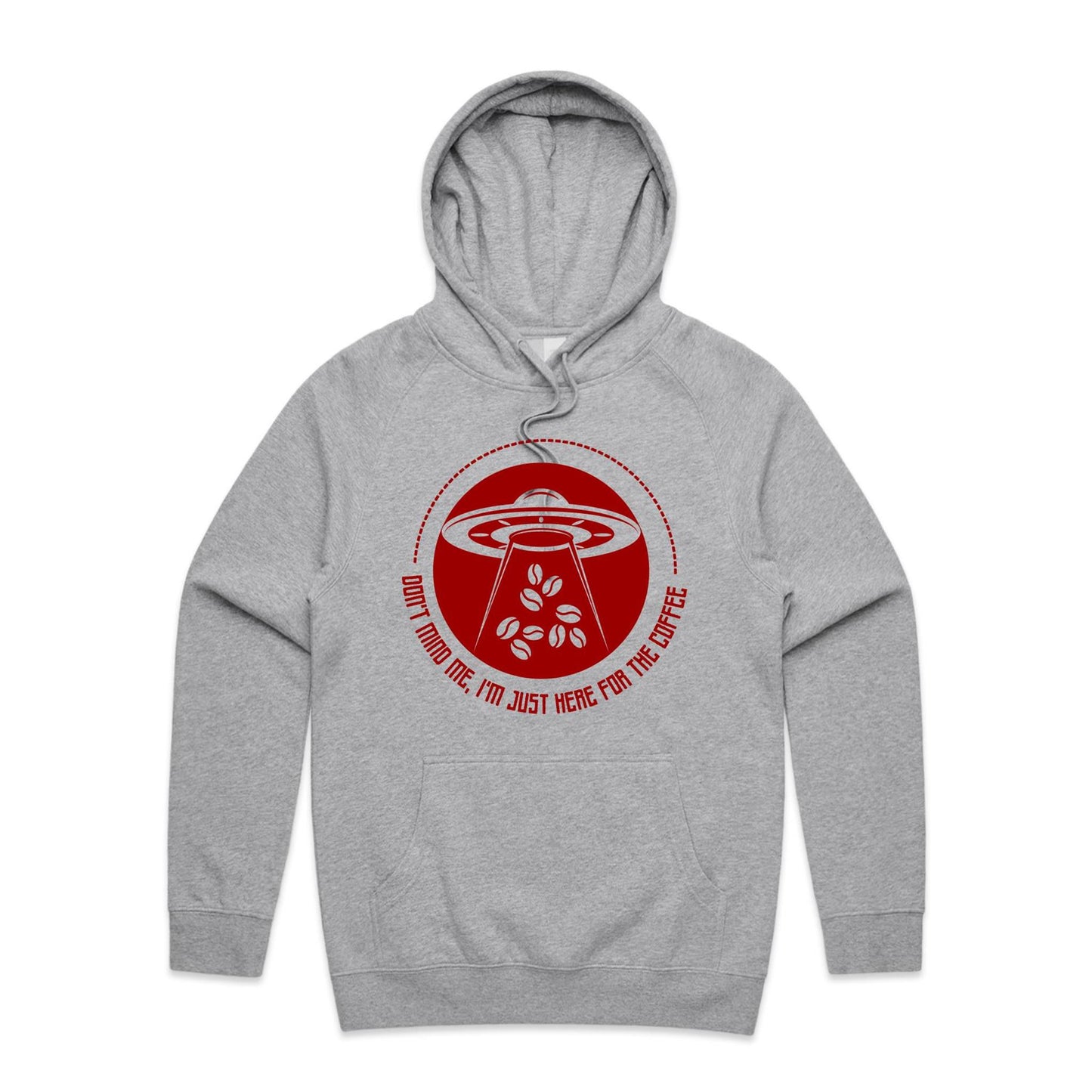 Don't Mind Me, I'm Just Here For The Coffee, Alien UFO - Supply Hood Grey Marle Mens Supply Hoodie Coffee Sci Fi