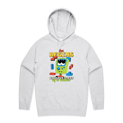 Fun Begins With The Press Of A Button - Supply Hood White Marle Mens Supply Hoodie Games