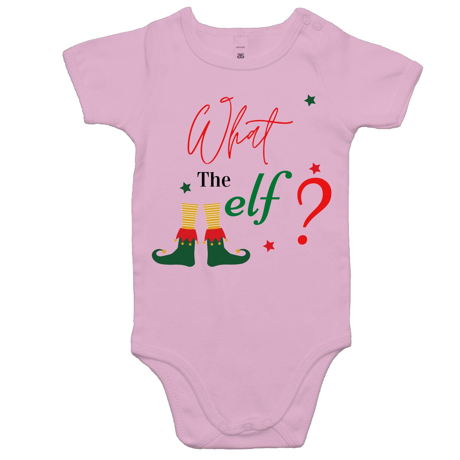 What The Elf? - Baby Bodysuit Pink Christmas Baby Bodysuit Merry Christmas