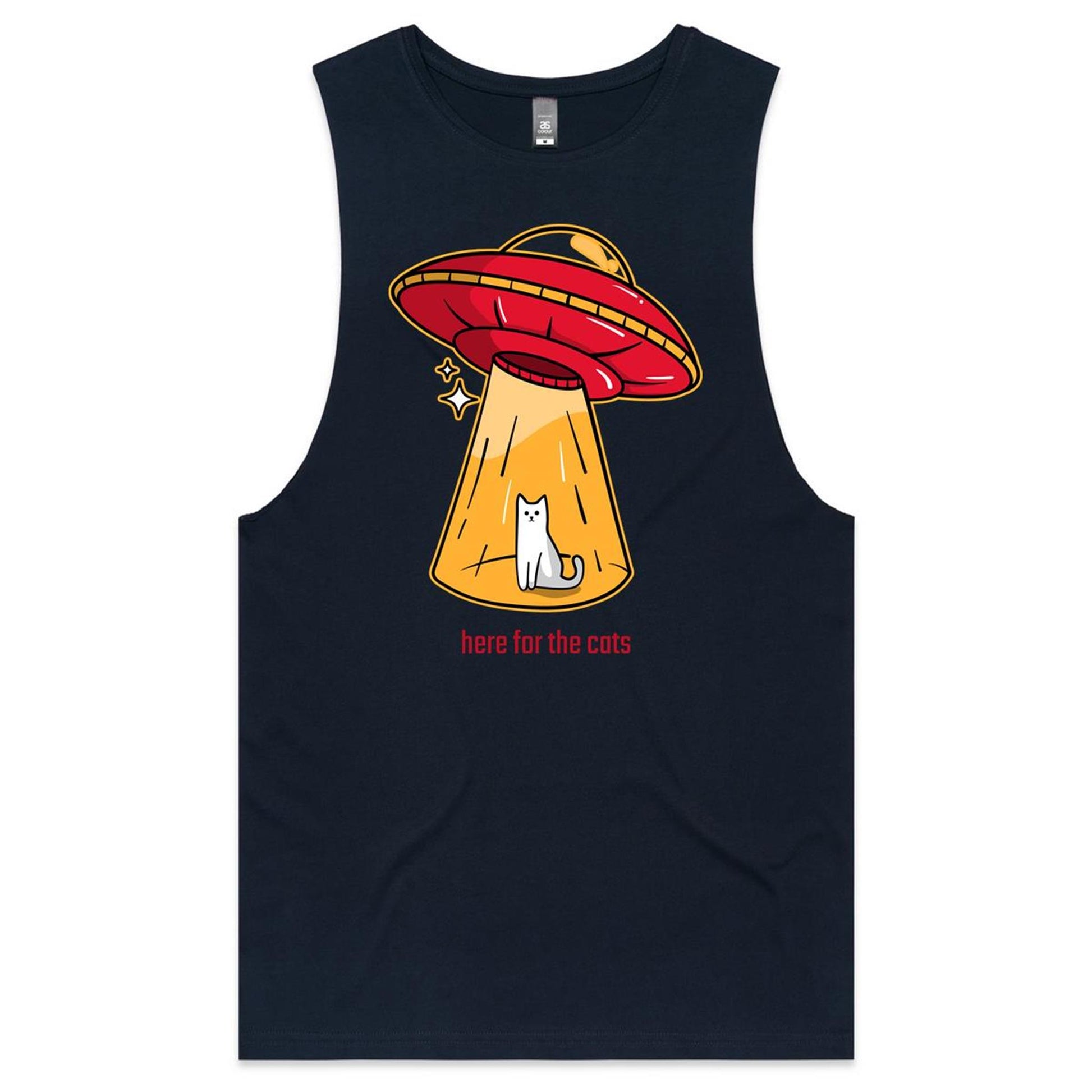 UFO, Here For The Cats - Mens Tank Top Tee Navy Mens Tank Tee