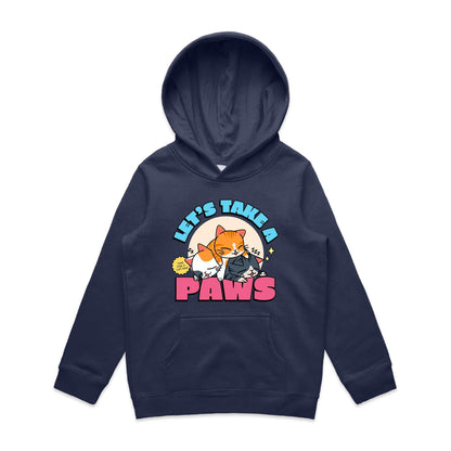 Let's Take A Paws, Time For A Cat Nap - Youth Supply Hood Midnight Blue Kids Hoodie animal
