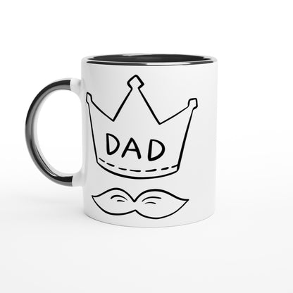 Dad Crown And Moustache - White 11oz Ceramic Mug with Colour Inside Ceramic Black Colour 11oz Mug Dad