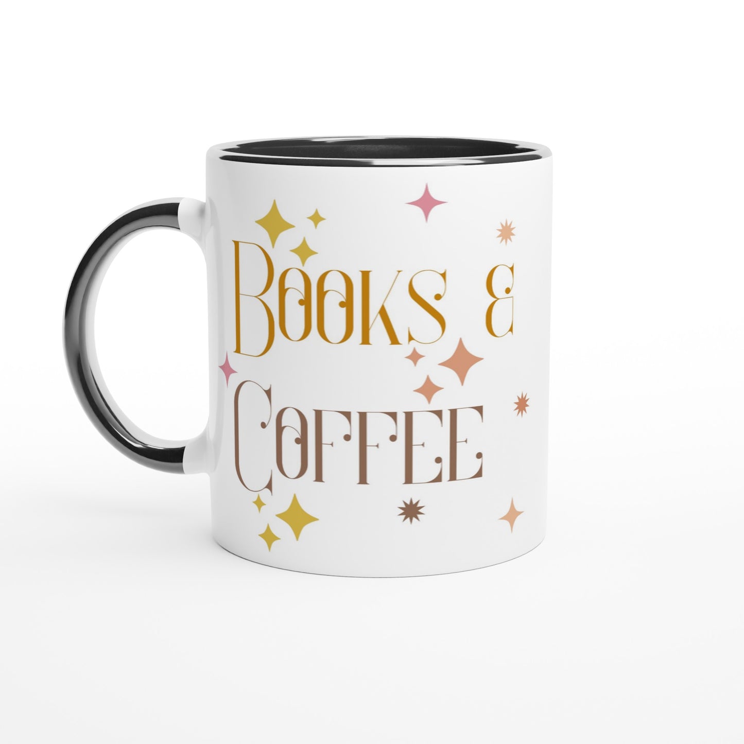 Books And Coffee - White 11oz Ceramic Mug with Colour Inside Ceramic Black Colour 11oz Mug Coffee Reading