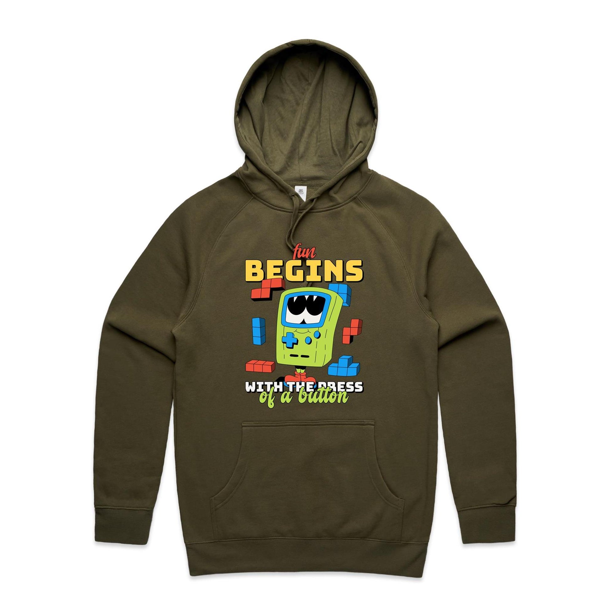 Fun Begins With The Press Of A Button - Supply Hood Army Mens Supply Hoodie Games