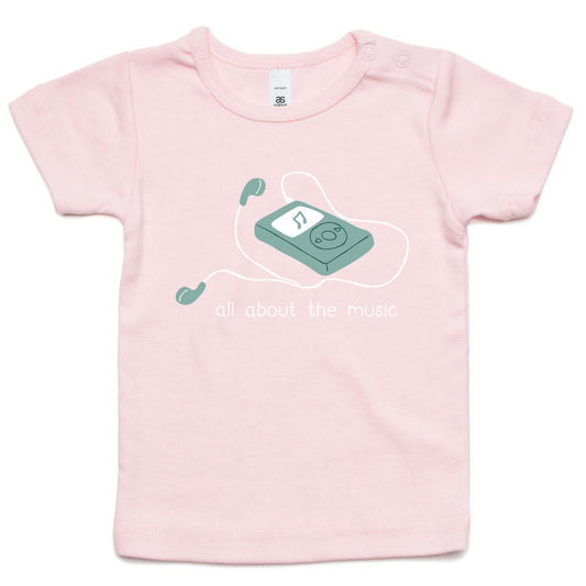 All About The Music, Music Player - Baby T-shirt Pink Baby T-shirt music retro tech