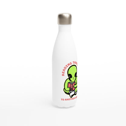 Reading Takes You To Another World - White 17oz Stainless Steel Water Bottle White Water Bottle Reading Sci Fi